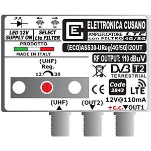 (ECO) ASS30-UReg(4G/5G) / 2OUT - TV-antenneversterker met LTE-filter, keuze uit 4G/5G, versterker, UHF 30dB (instelbaar), antenneversterker voor DVB-T2, 2 uitgangen