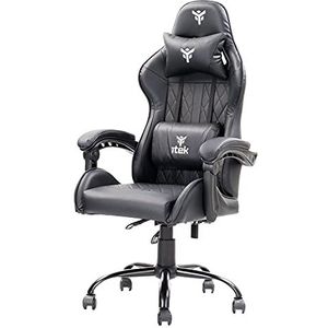 ITEK RHOMBUS PF10 Gaming ergon stoel, zwart, verstelbare rugleuning, hoofdsteunkussen, lendensteun, comfort en design, ideaal als bureaustoel, studeerstoel of gamerstoel