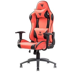 ITEK Playcom PM20 Gamingstoel, Ergon, rood, verstelbare rugleuning, verstelbare armleuningen en hoofdsteun, lendenwervelkolom, comfort en design, ideaal als bureaustoel, werkstoel of gamingstoel