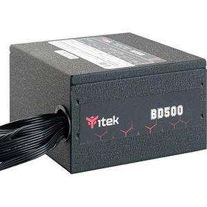 ITEK Voeding voor PC BD500-500 Watt, HDB hydraulische dynamische lager 12 mm actieve PFC-bescherming, DC naar DC Switching Converter, efficiëntie certificering 80 Plus Brons