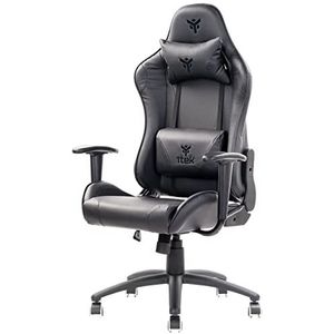 Itek Playcom PM20 Gamingstoel van leer, ergonomisch, draaibaar, in hoogte verstelbaar, nek- en lendenkussen, zwart