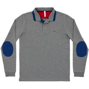 Sun68 - El Big Stripe On Collar L/S - Poloshirt - Grigio Medio - Lange Mouwen