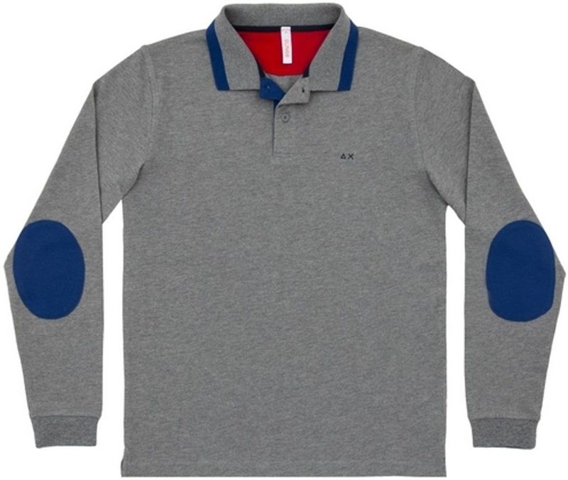 Sun68 - El Big Stripe On Collar L/S - Poloshirt - Grigio Medio - Lange Mouwen