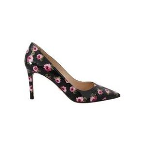 Prada, Schoenen, Dames, Veelkleurig, 36 EU, Leer, Zwarte Bloemenprint Hakken Pumps