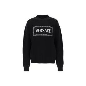 Versace, Sweatshirts & Hoodies, Dames, Zwart, M, Wol, Wollen trui