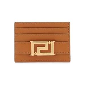 Versace Leren Creditcardhouder met Gouden Metaal , Brown , Dames , Maat: ONE Size