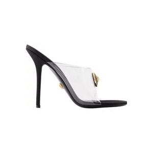 Versace, Transparante/Zwarte Avond Slides - Stof Zwart, Dames, Maat:37 EU