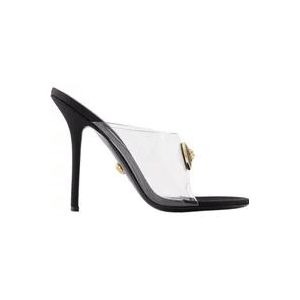 Versace Transparante/Zwarte Avond Slides - Stof , Black , Dames , Maat: 41 EU