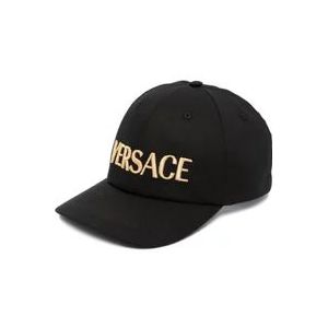 Versace, Zwarte Katoenen Pet - Versace Stijl Zwart, Heren, Maat:59 CM