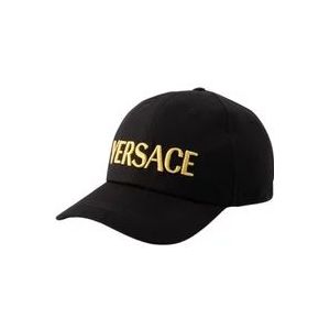 Versace, Zwarte Katoenen Pet - Versace Stijl Zwart, Heren, Maat:58 CM