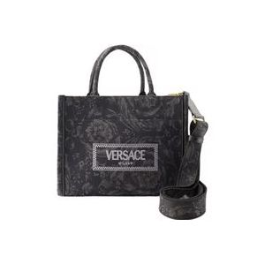 Versace Medium Tote Tas - Katoen - Zwart , Black , Dames , Maat: ONE Size