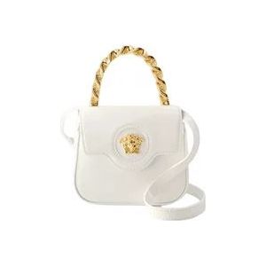 Versace, Tassen, Dames, Wit, ONE Size, Leer, Patentleren Mini Tas met Medusa Hoofd