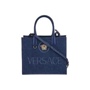 Versace, Tassen, Dames, Blauw, ONE Size, Leer, La Medusa Small shopper tas