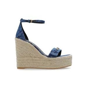 Versace, Blauwe Denim Sleehak Espadrilles Blauw, Dames, Maat:40 EU