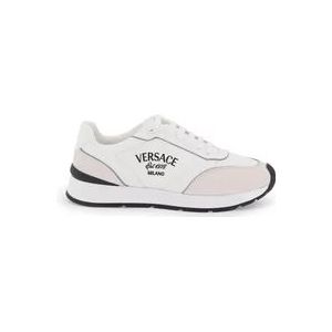 Versace, Geborduurde Leren Sneakers Wit, Heren, Maat:42 EU