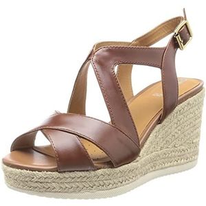 Geox Dames D Ponza espadrille Wedge sandaal, bruin, 39 EU, bruin, 39 EU