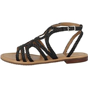 Geox D Sozy S Flat Sandalen voor dames, zwart, 36 EU