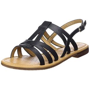 Geox D Sozy S platte sandalen voor dames, zwart.