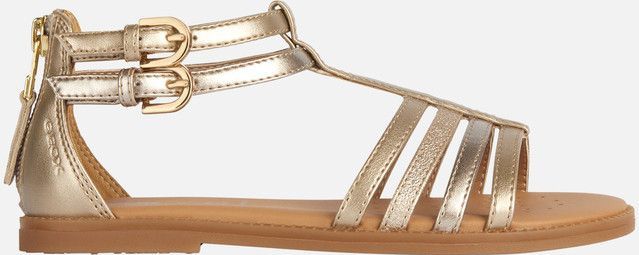GEOX - Karly - Sandalen - Platinakleur - Lederlook - Platte Meisjessandaal