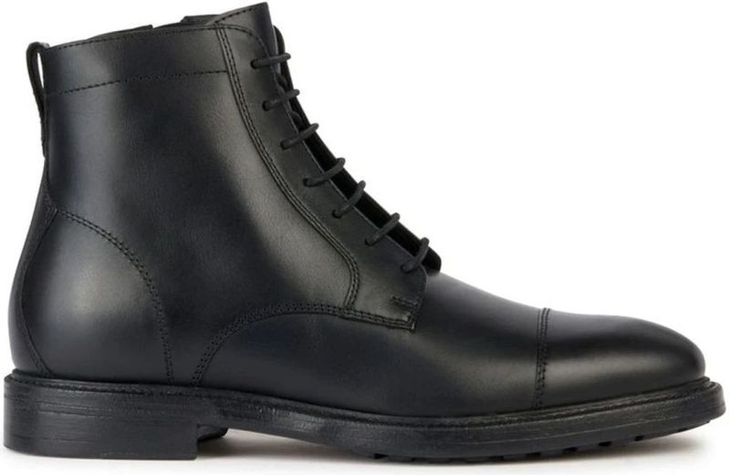 Geox - Heren Enkellaarzen - Zwart - Katoen - 100% Rundleer