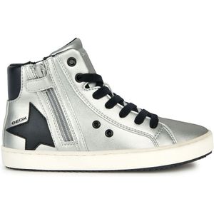 Geox J Kalispera Girl A Sneaker, DK Silver/Black, 29 EU, Dk Silver Black, 29 EU
