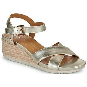 Ademende sandalen in leer met sleehak Panarea GEOX. Leer materiaal. Maten 38. Goudkleur kleur