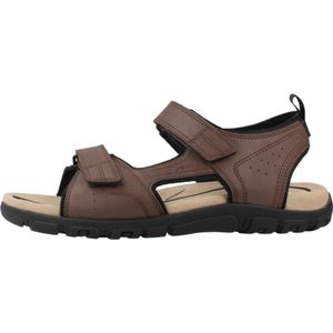 GEOX - STRADA - Sandalen - Donkerbruin - Gewaxt Lederlook