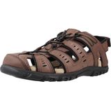 GEOX - STRADA - Sandalen - Donkerbruin - Gewaxt Lederlook