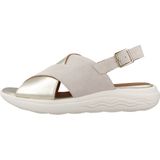 Geox - Stijlvolle Platte Sandalen - Beige - Leer - Ademend - Verstelbare Bandjes