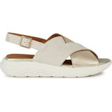 Geox - Stijlvolle Platte Sandalen - Beige - Leer - Ademend - Verstelbare Bandjes