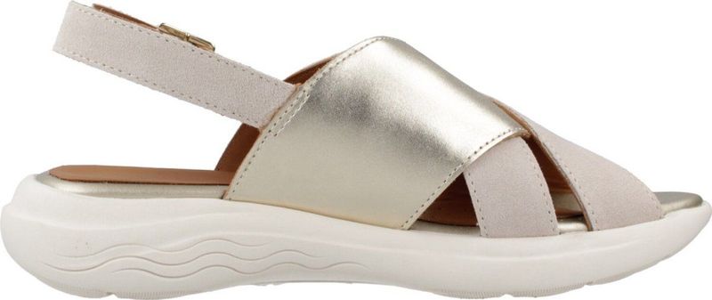 Geox - Stijlvolle Platte Sandalen - Beige - Leer - Ademend - Verstelbare Bandjes