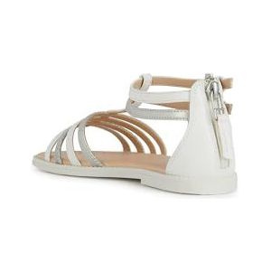 Geox J Karly meisjessandalen voor meisjes, platte sandalen, Wit Lt Zilver