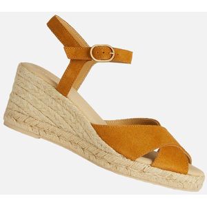 GEOX - GELSA LOW - Sandalen - Donkergeel - Suède - Middelhoge Sleehak