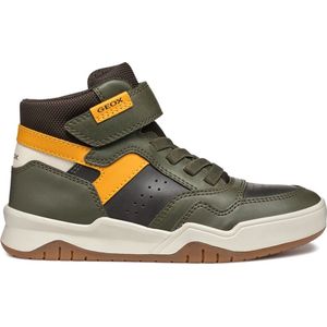 GEOX - PERTH BOY - Unisex Sneakers - DK GREEN/OCHRE - Gewaxt Leer en Nylon