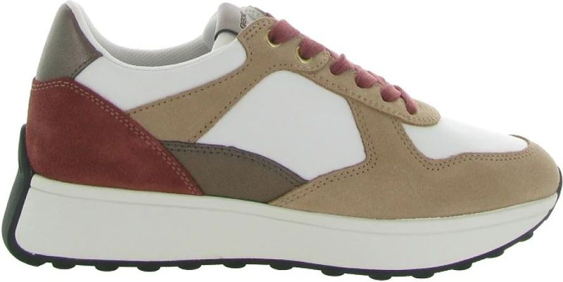Geox - Amabel - Sneakers - Wit - Roze-Beige - Nappaleer en Suèdeleer