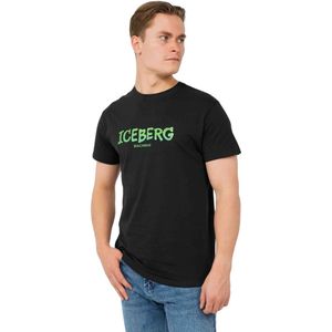 Iceberg - T-shirt - Zwart - Katoen - Ronde Hals - Korte Mouwen - Logo-opdruk