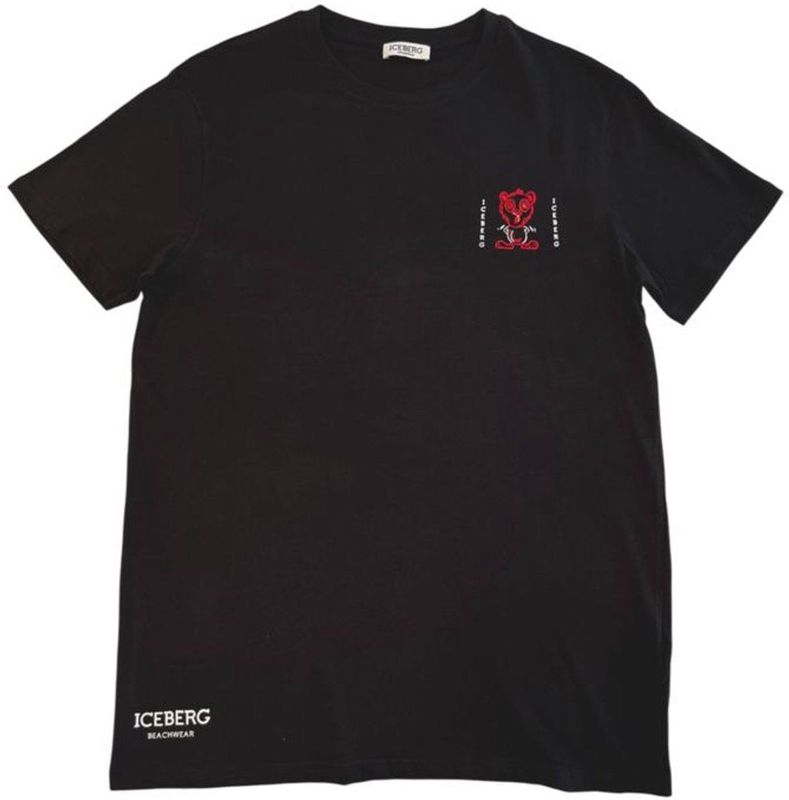 Iceberg - T-shirt - Zwart - Katoen - Met Logo-opdruk en Ronde Hals