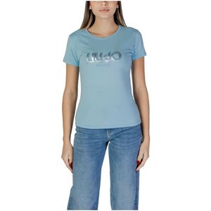 Liu Jo, Tops, Dames, Blauw, L, Katoen, Lichtblauw Katoenen T-shirt Korte Mouw