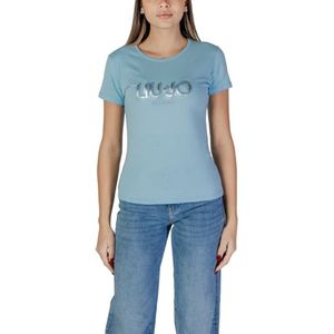 Liu Jo Dames T-shirt Lichtblauw Katoen met Logoprint en Strass