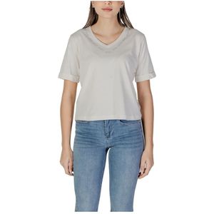 Liu Jo - V-hals T-shirt - Wit - Katoen - Korte Mouwen