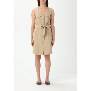 Liu Jo - Mouwloze Mini-Jurk - Beige - Katoenmix - Taille Riempjes - Klepzakken