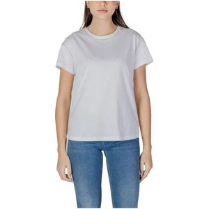 Liu Jo - T-shirt - Wit - Katoen - Ronde Hals - Korte Mouwen - Strass