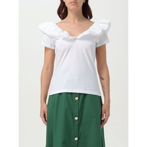 Liu Jo - Katoenen T-shirt - Wit - Multicolor - V-hals met Ruches