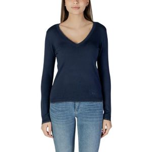 Liu Jo, Truien, Dames, Blauw, S, V-hals Gebreide Sweatshirt