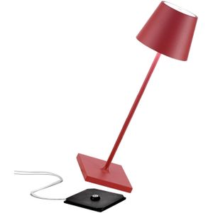 Zafferano Poldina Pro - Dimmable Draadloze LED Tafellamp in Aluminium, IP54 Bescherming, Binnen/Buiten gebruik, Contact Laadbasis, H38cm, EU Plug - Rood