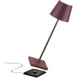 Zafferano, Poldina Pro Lamp, Oplaadbare Draadloze Tafellamp met Aanraakbediening, Ook Bruikbaar als Buitenshuis Lamp, Dimmer, 2200-3000 K, Hoogte 38 cm, Bordeaux Kleur