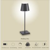 Zafferano - Poldina Pro - Tafellamp - Antraciet - Oplaadbaar - Dimbaar - 38 cm x Ø 11 cm