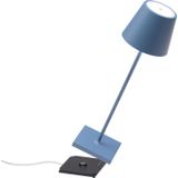 Zafferano Poldina Pro, Draadloze LED Tafellamp Oplaadbaar, Touch-Dimmer 2700-3000K, Draadloos Opladen, IP65 Binnen/Buitengebruik, Batterij met lange levensduur, Aluminium, H38cm – Avio Blauw