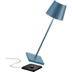 Zafferano Poldina Pro Tafellamp - Oplaadbare Buitenlamp Blauw - IP65 Spatwaterdicht - Bureaulamp Snoerloos - Dimbare LED Lamp - Tuinlamp met Draadloos Oplaadstation - 38 cm x Ø 11cm