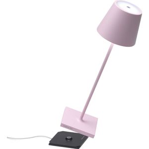 Zafferano Poldrina Pro - LED tafellamp, dimbaar, IP54-bescherming, binnen en buiten, contactlaadstation, H38 cm, EU-stekker (roze)